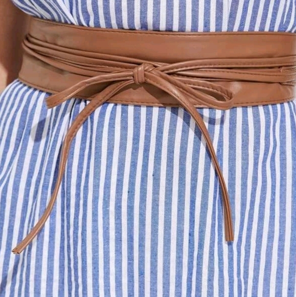 Womens Brown vegan leather corset wide tie waist boho cinch wrap obi belt - Picture 6 of 16